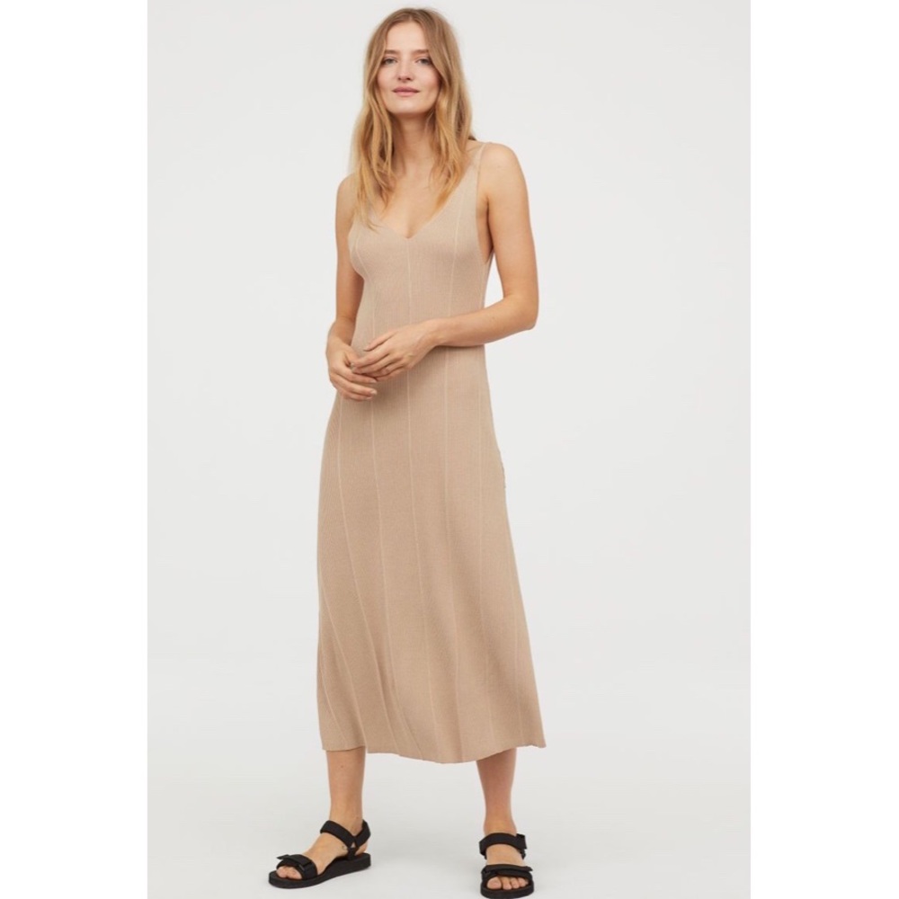 H&M Women’s Dress Beige Ribbed Sleeveless Midi
